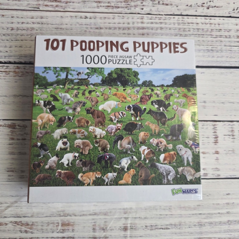 NEW 101 Pooping Puppies 1000 Piece Jigsaw Puzzle Dogs FunWares 27x19‎ Funny Gift